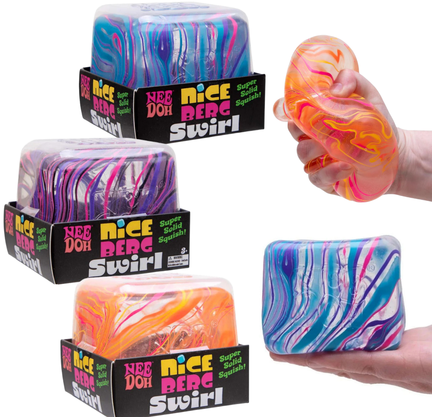 NeeDoh Niceberg Swirl Super Solid Squish Large Cube