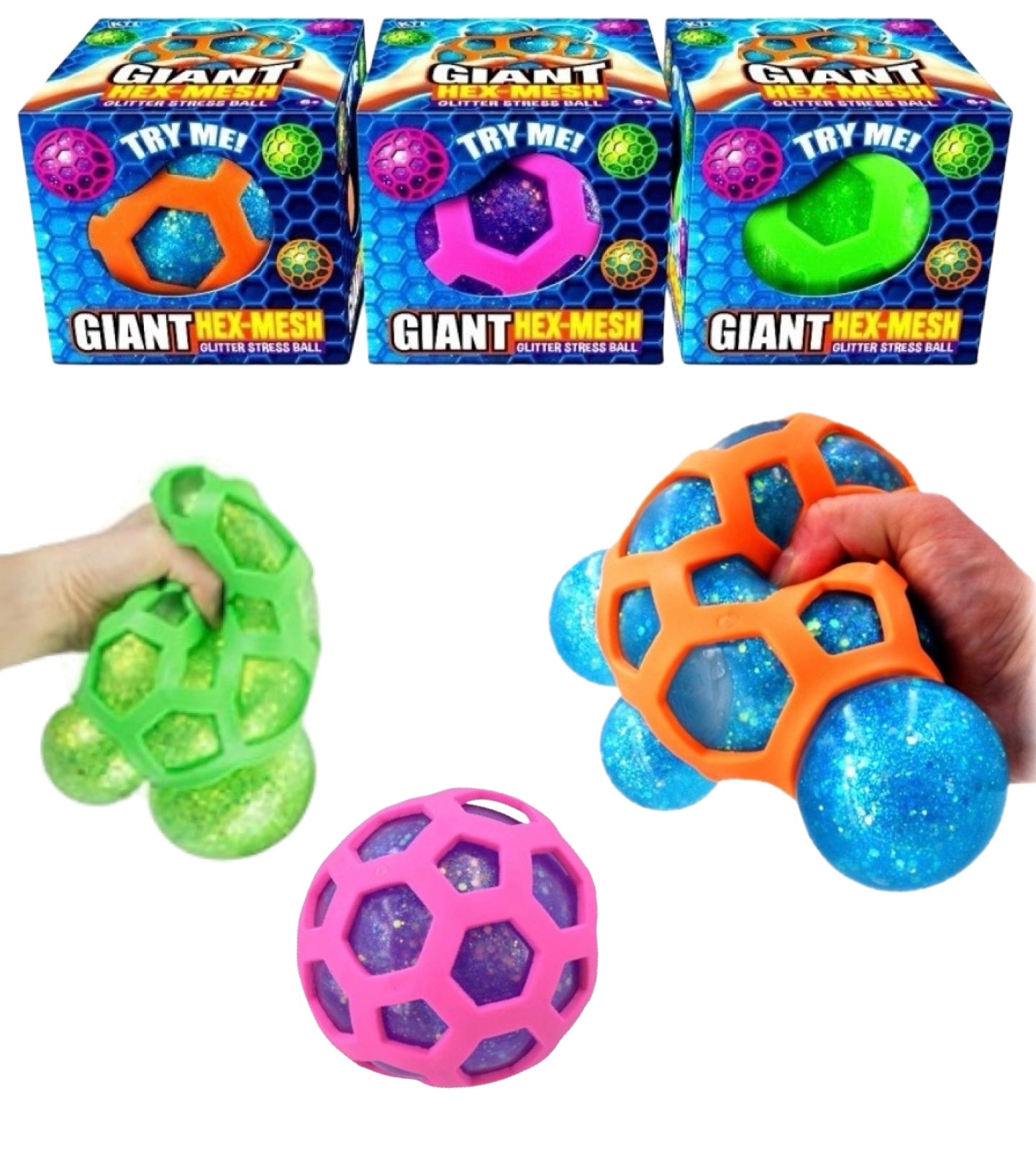 Giant Hex Mesh 10cm Glitter Stress Ball