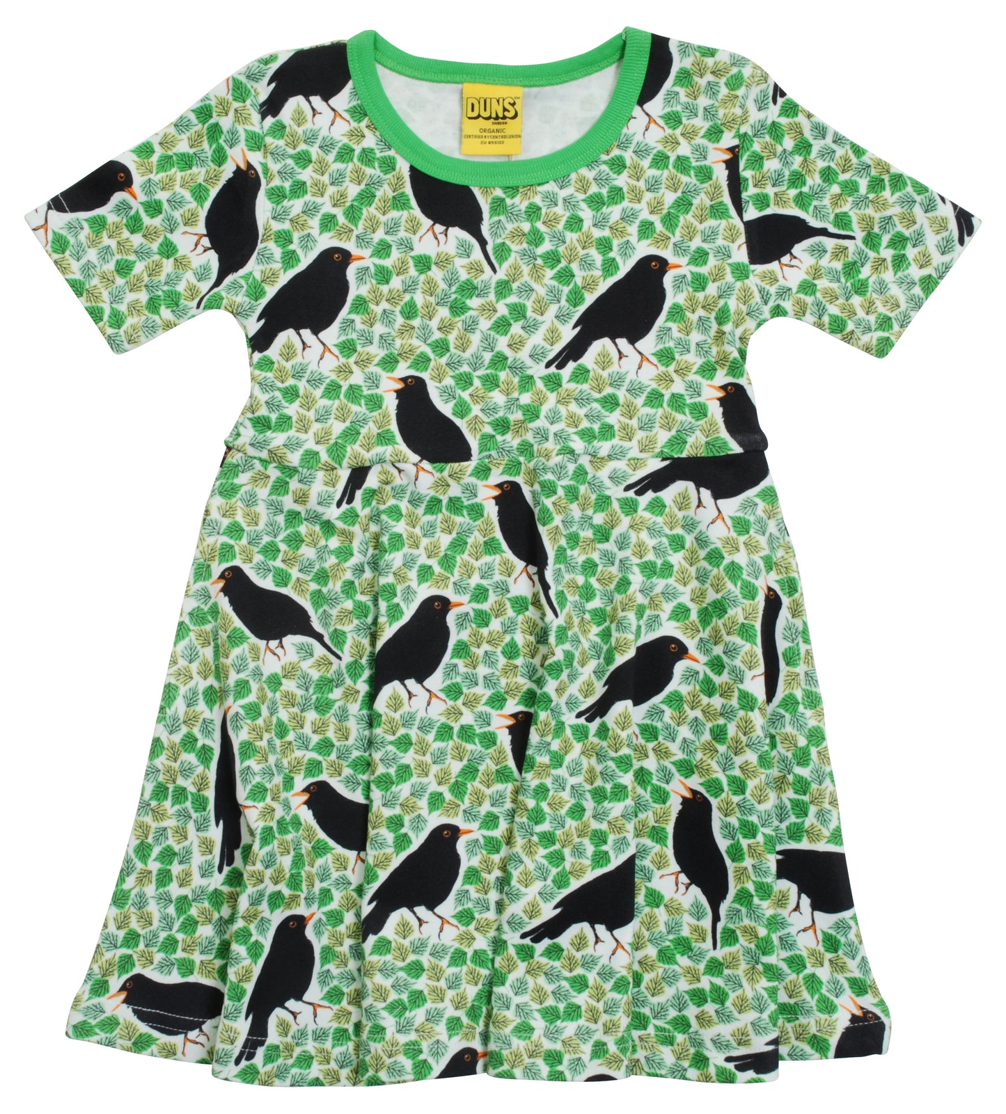 Duns- Short Sleeve Skater Dress- Black Bird Green